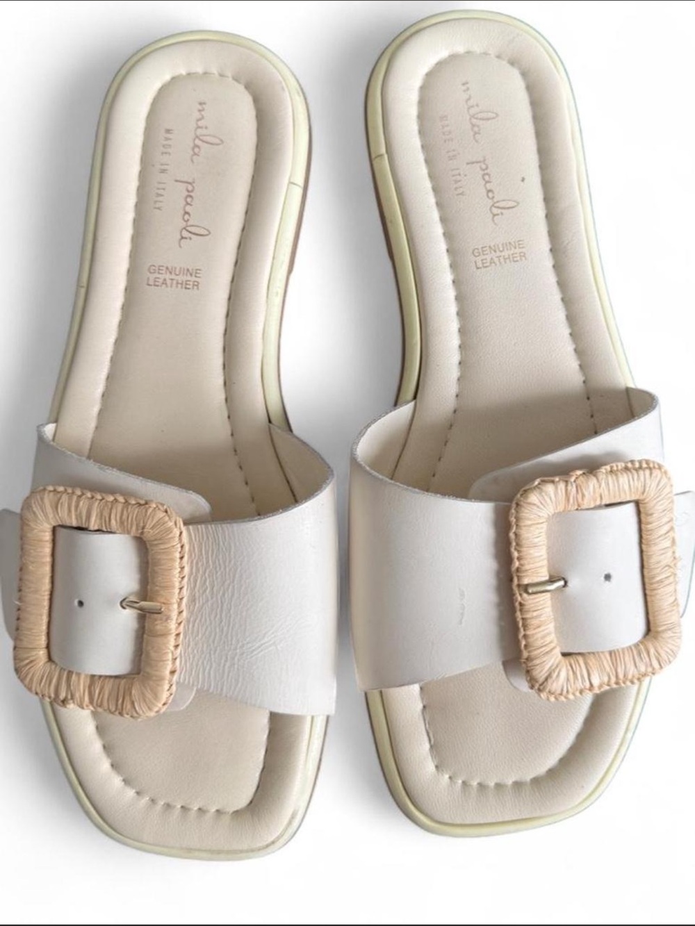Mila Paoli Genuine Leather Slide Sandals with buckle cream minimalist sandals